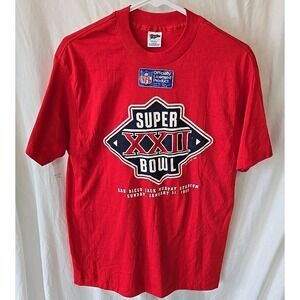 Vtg Trench Mfg NFL Super Bowl XXII Tee T-Shirt Made In USA 80s Men's Large Red